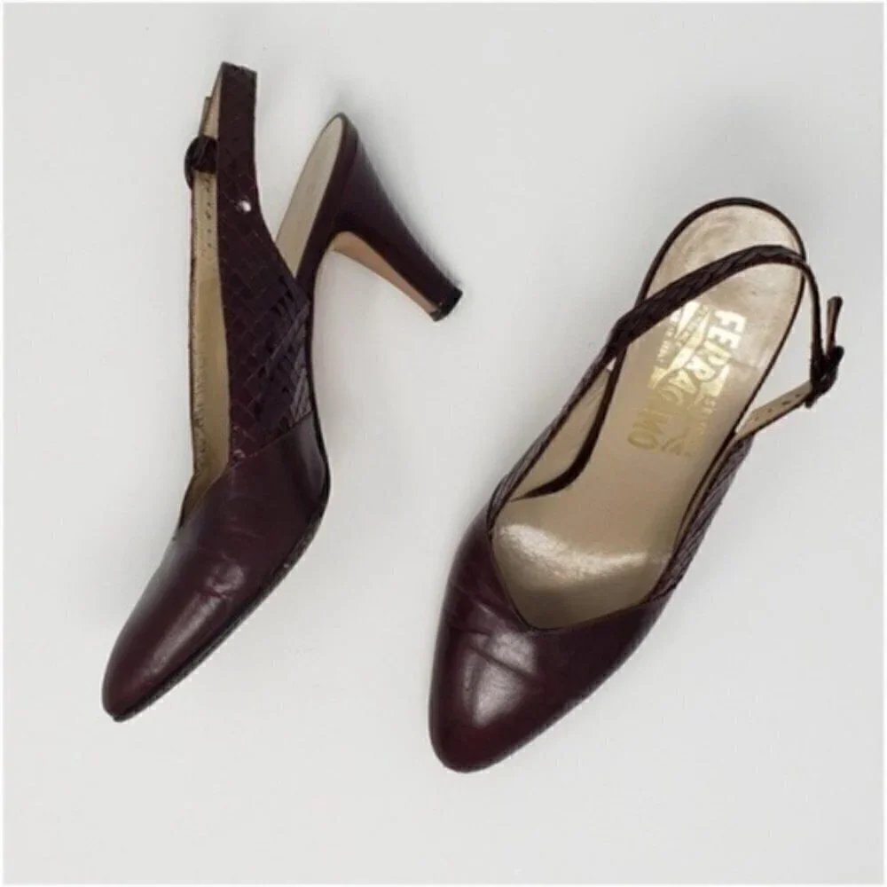 Vintage Salvatore Ferragamo Brown Classic Slingback Heels Size 6B